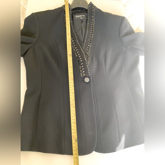 Jones New York long black tuxedo style blazer jacket shiny beaded V neck collar - Picture 14 of 15